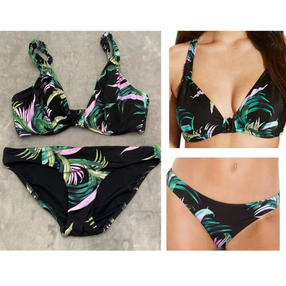 New! Seafolly Las Palmas Halter Bikini Top & Hipster Bikini Bottom Set 21594